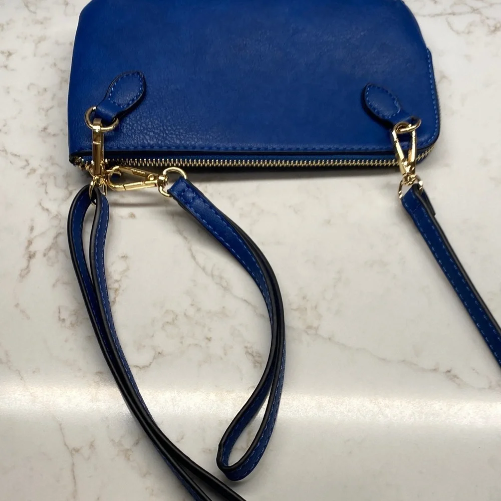 Jen & Co Crossbody Wristlet Convertible Vegan Leather Cobalt Blue 8” x 4.5”